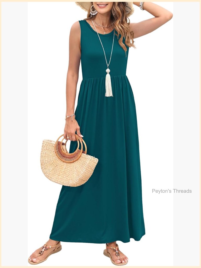 Women's Sleeveless Maxi Dress With Pockets - Loose Casual Long Dress